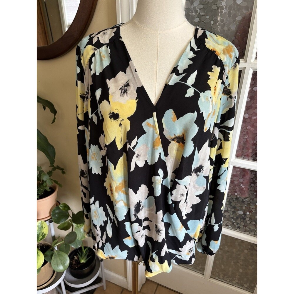 INC International Concepts Floral Top Sz L Faux Wrap